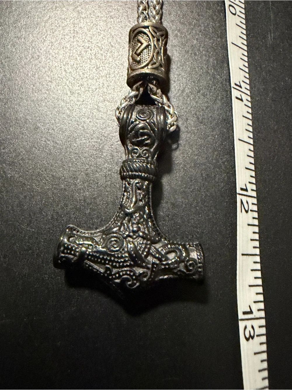 Men's Silver-Tone Viking Mjolnir Hammer Pendant Necklace